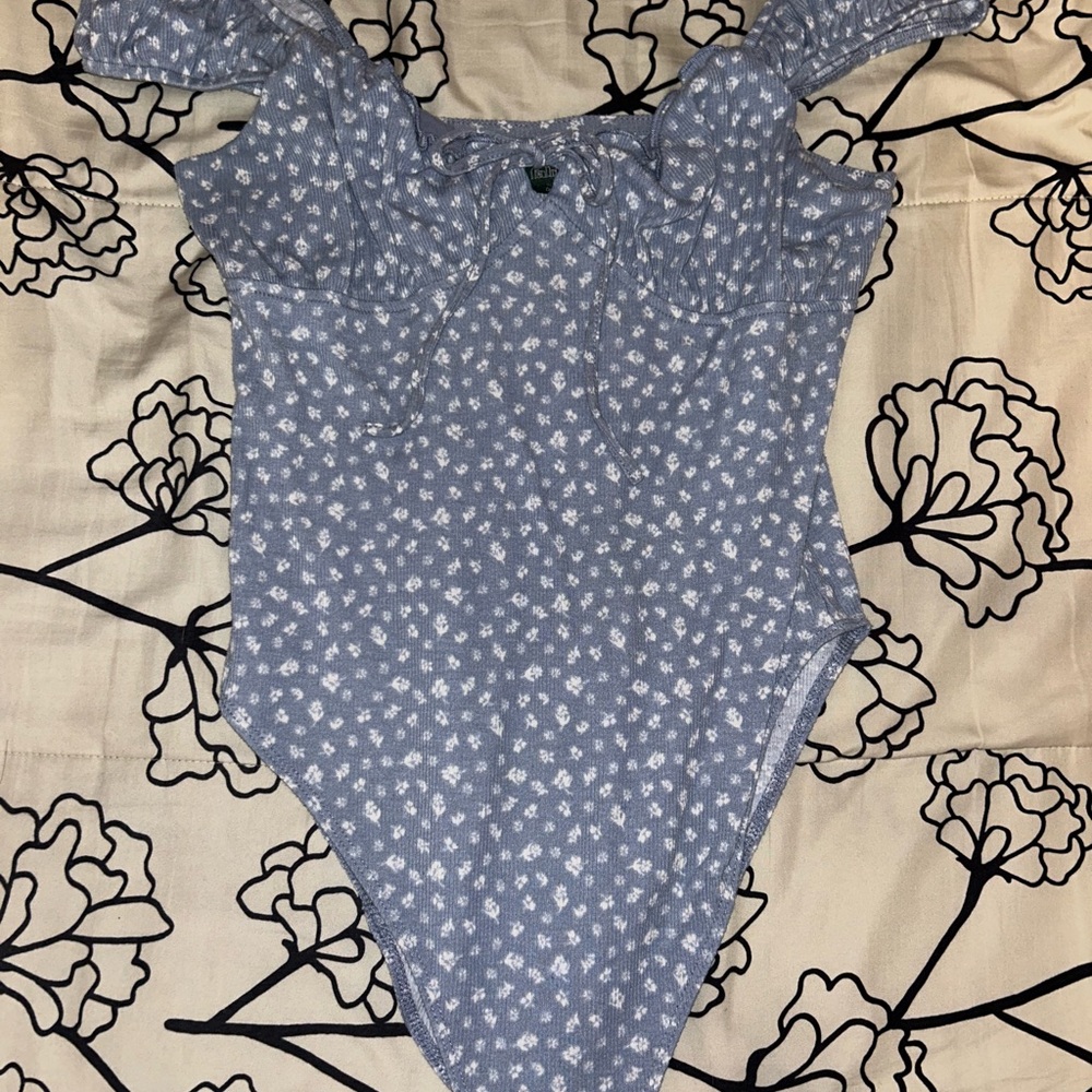 Blue Floral Off-Shoulder Bodysuit